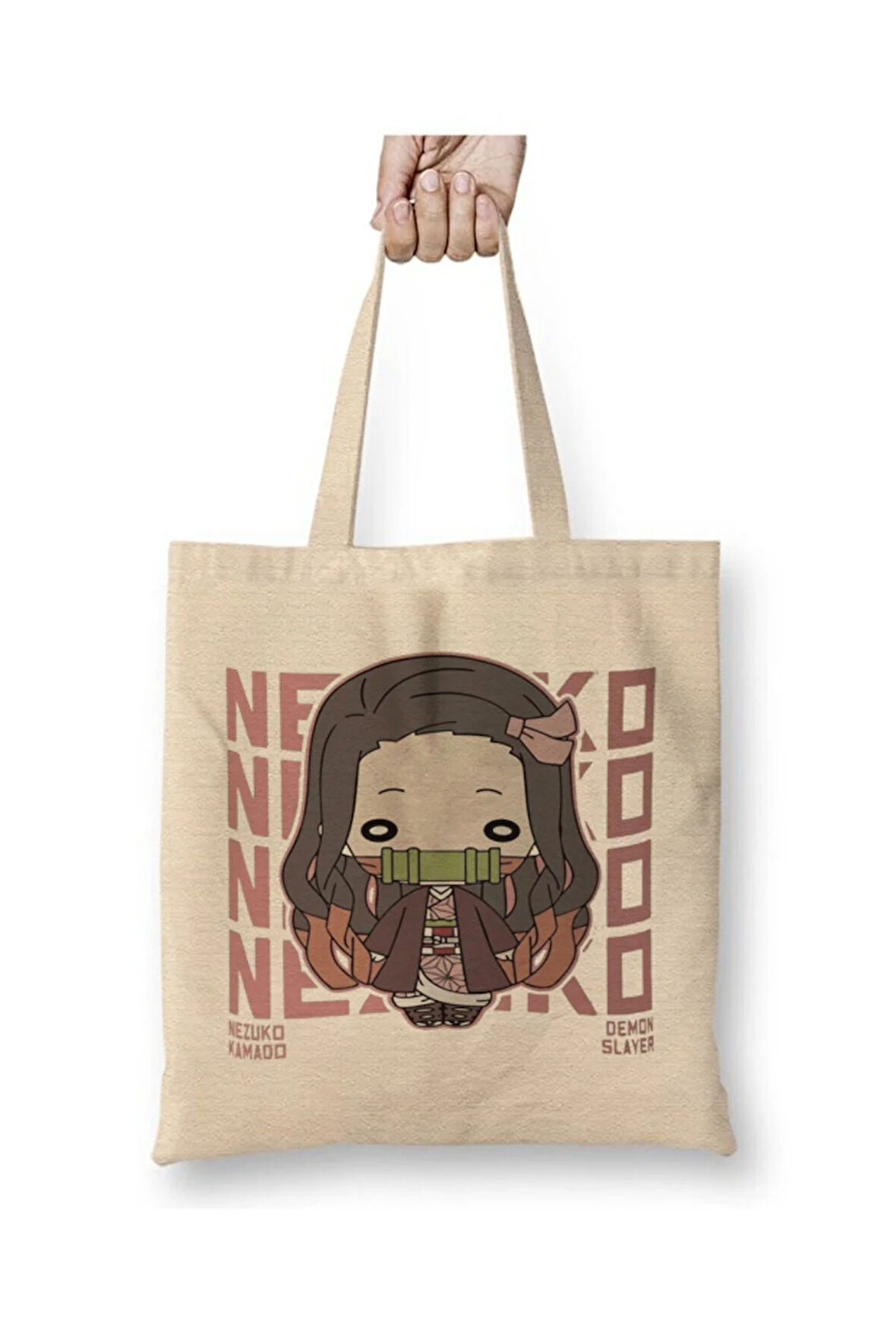 Demon Slayer Anime Iblis Avcısı Kamado Nezuko Bez Çanta Uzun Saplı Alışveriş Çantası Plaj Çantası