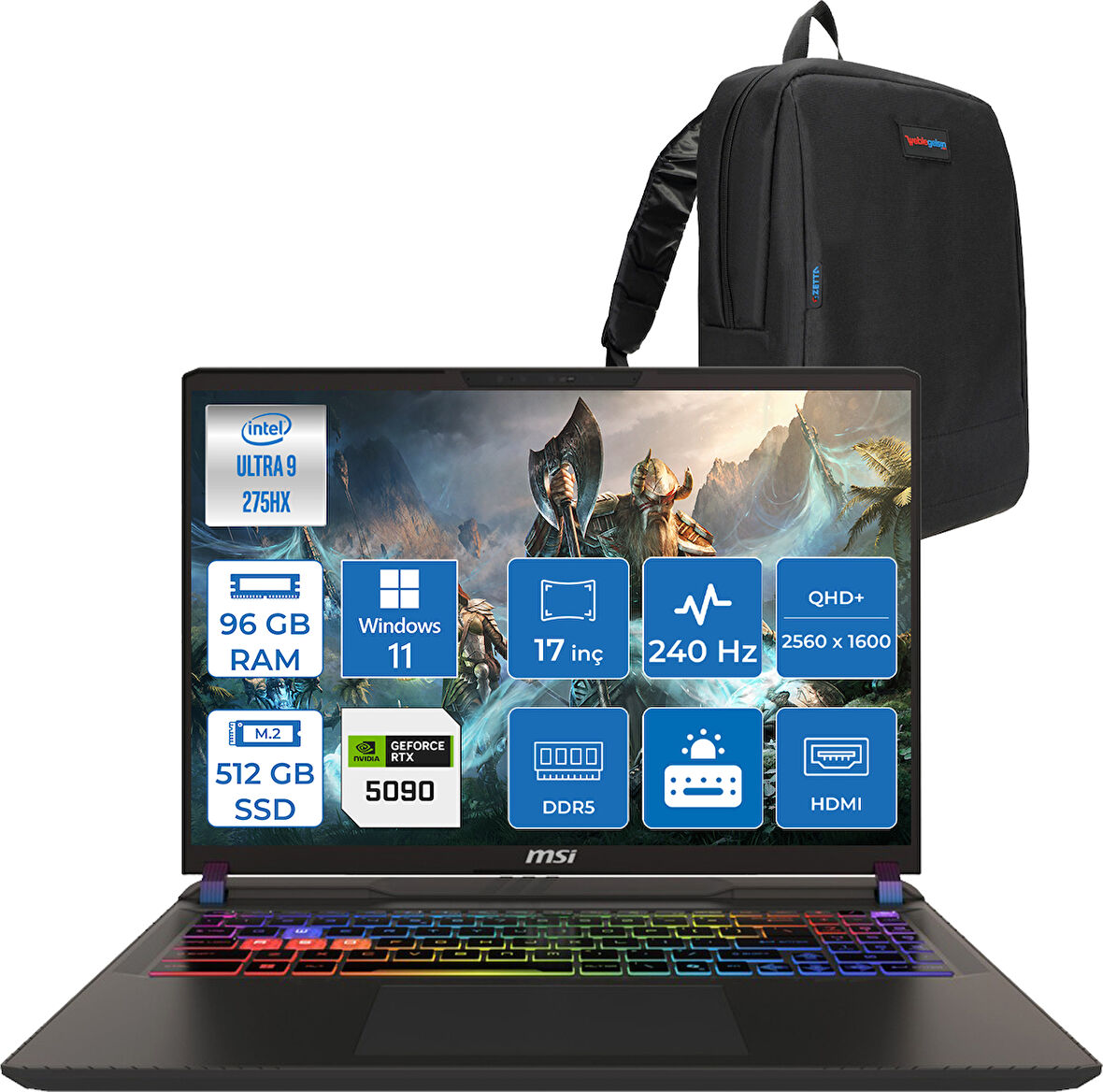 Msı Vector 17 Hx Aı A2XWJG-079TR Intel Core Ultra 9-275HX Aı 96GB 512GB SSD RTX5090/24GB 175W 17 Inç 2k Qhd+ 240Hz IPS WINDOWS11PRO Gaming Laptop ZM079TRP41+ZETTAÇANTA