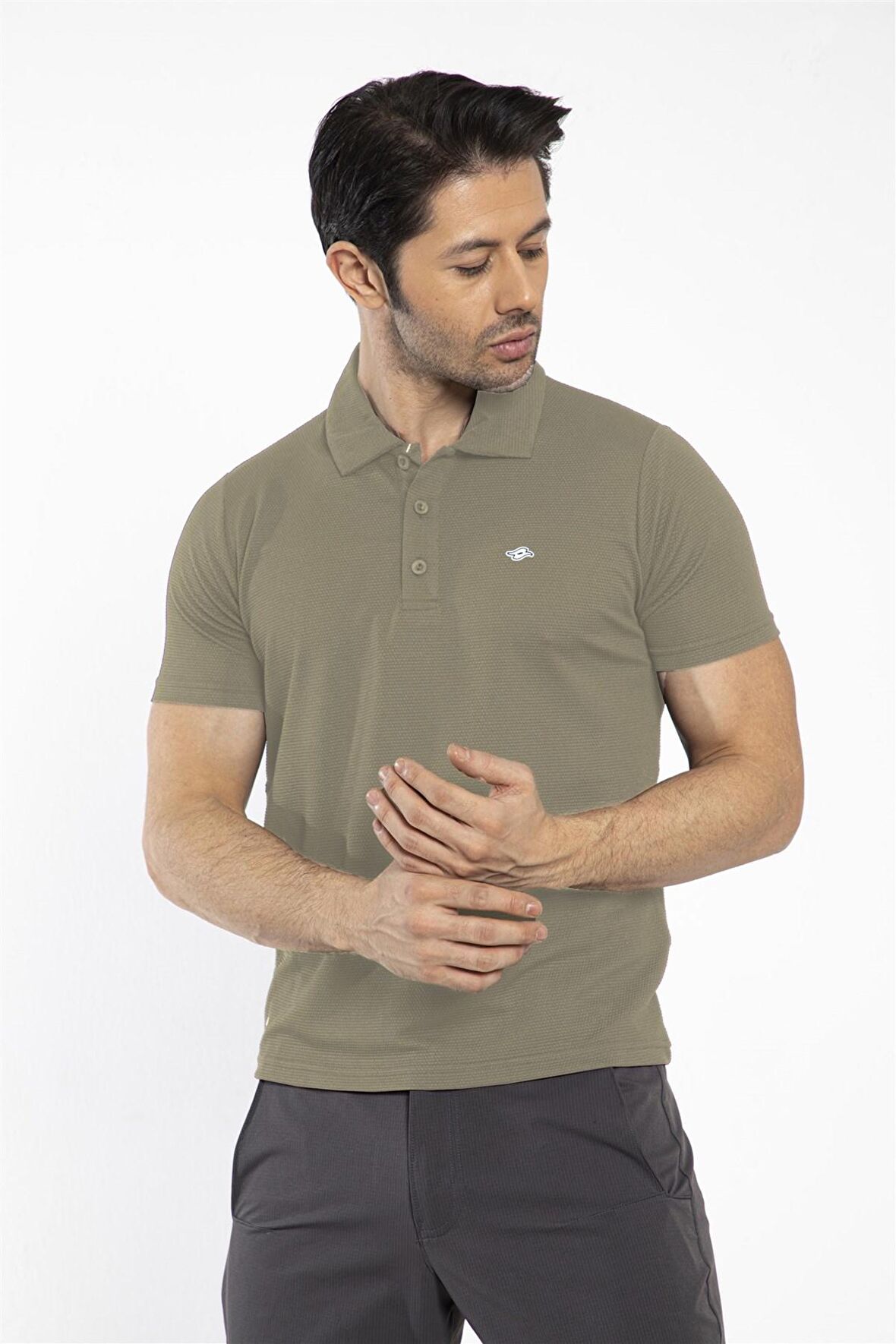 Crozwise Waffle - Erkek Haki Polo Yaka Spor T-shirt - 7129-04