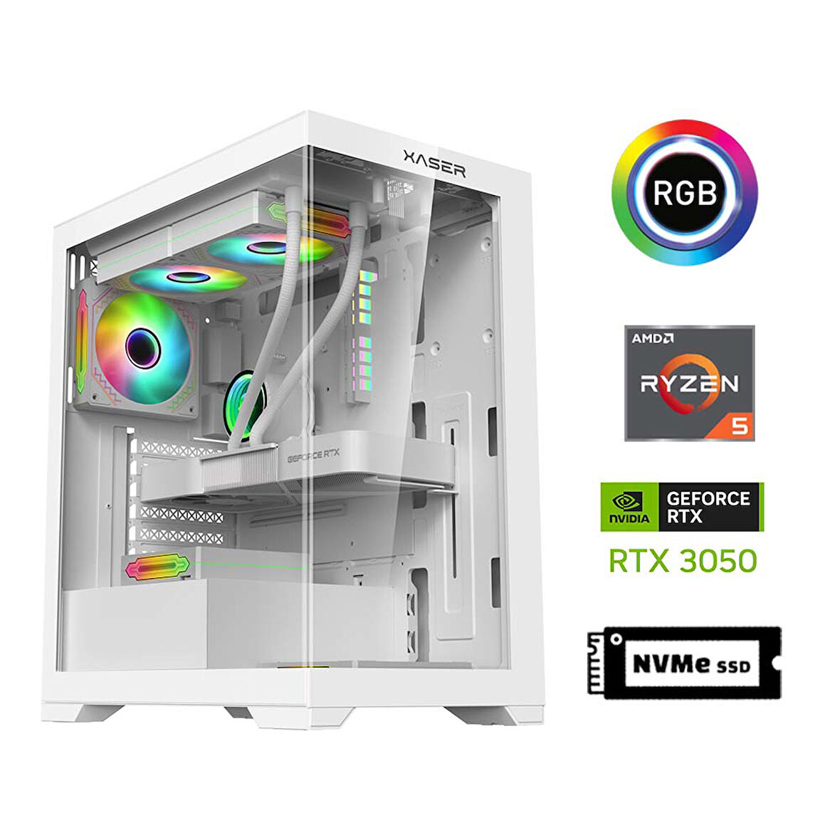 Xaser GX100 i5 12400F 16GB Ram 512GB M.2 NVMe SSD 6GB RTX3050 Sıvı Soğutma Oyuncu Bilgisayarı