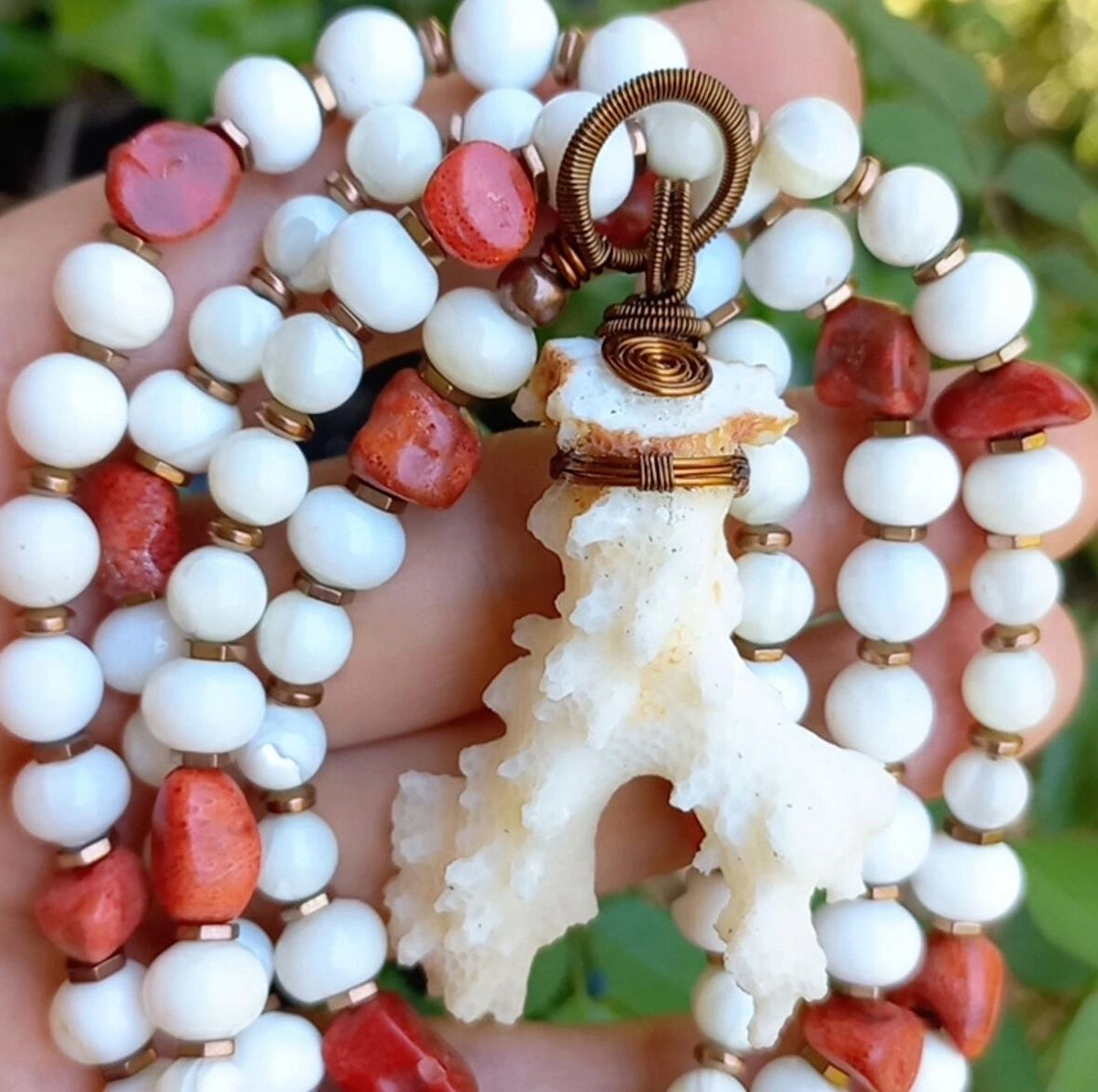 2353 Mercan Sedef el yapımı uzun kolye