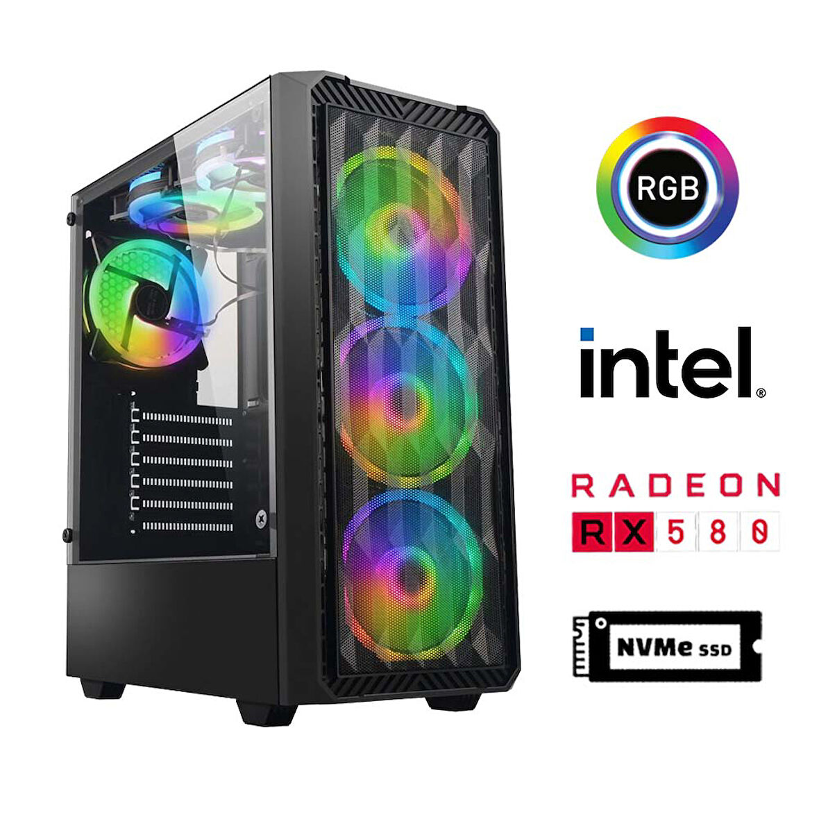 Xaser GX10 i5 4570 16GB Ram 512GB M.2 NVMe SSD 8GB RX580 Masaüstü Oyuncu Bilgisayarı