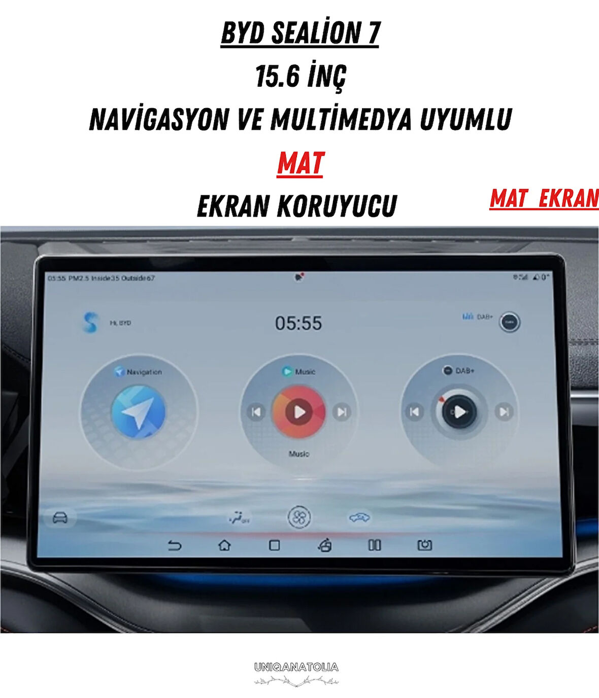BYD Sealion 7 15.6 inç Navigasyon ve Multimedya Uyumlu Mat Ekran Koruyucu