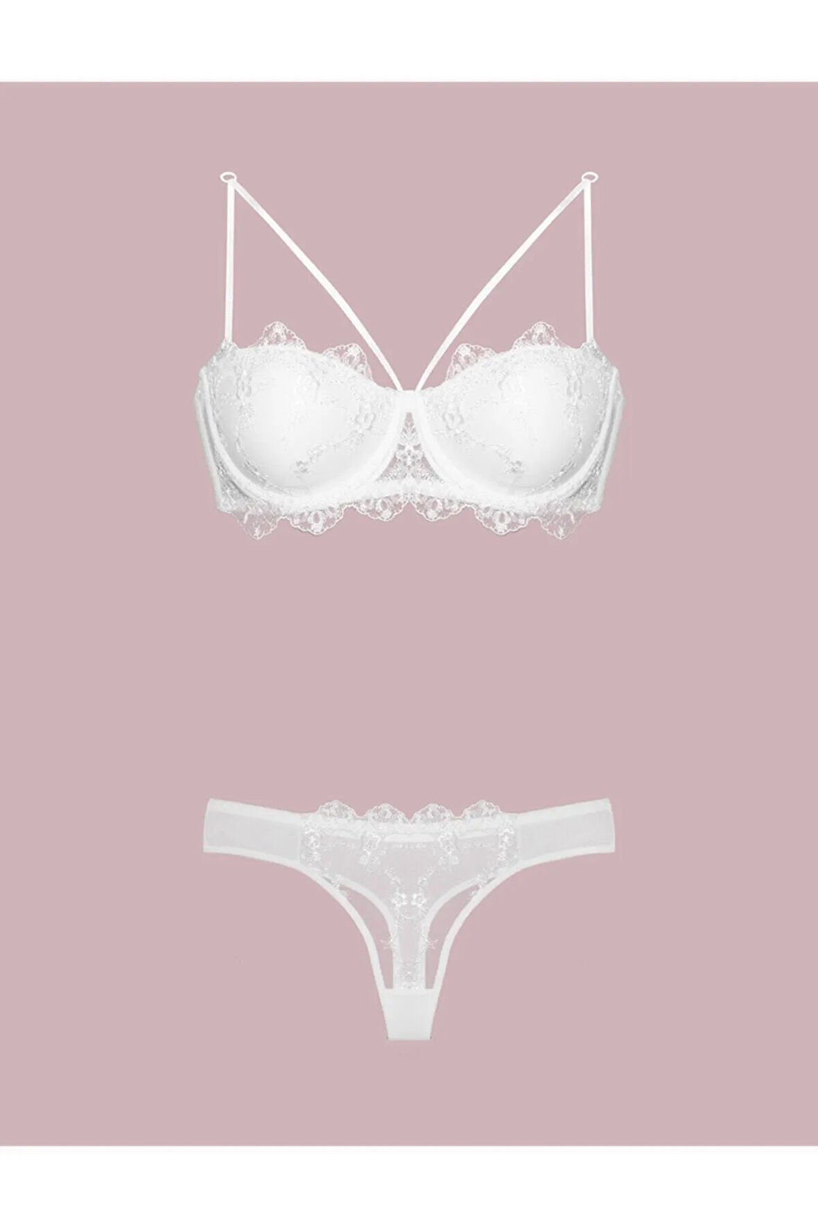 Meba Kadın Kırmızı Telli Dantelli Slip Destekli Push-up Sütyen Takım 4591