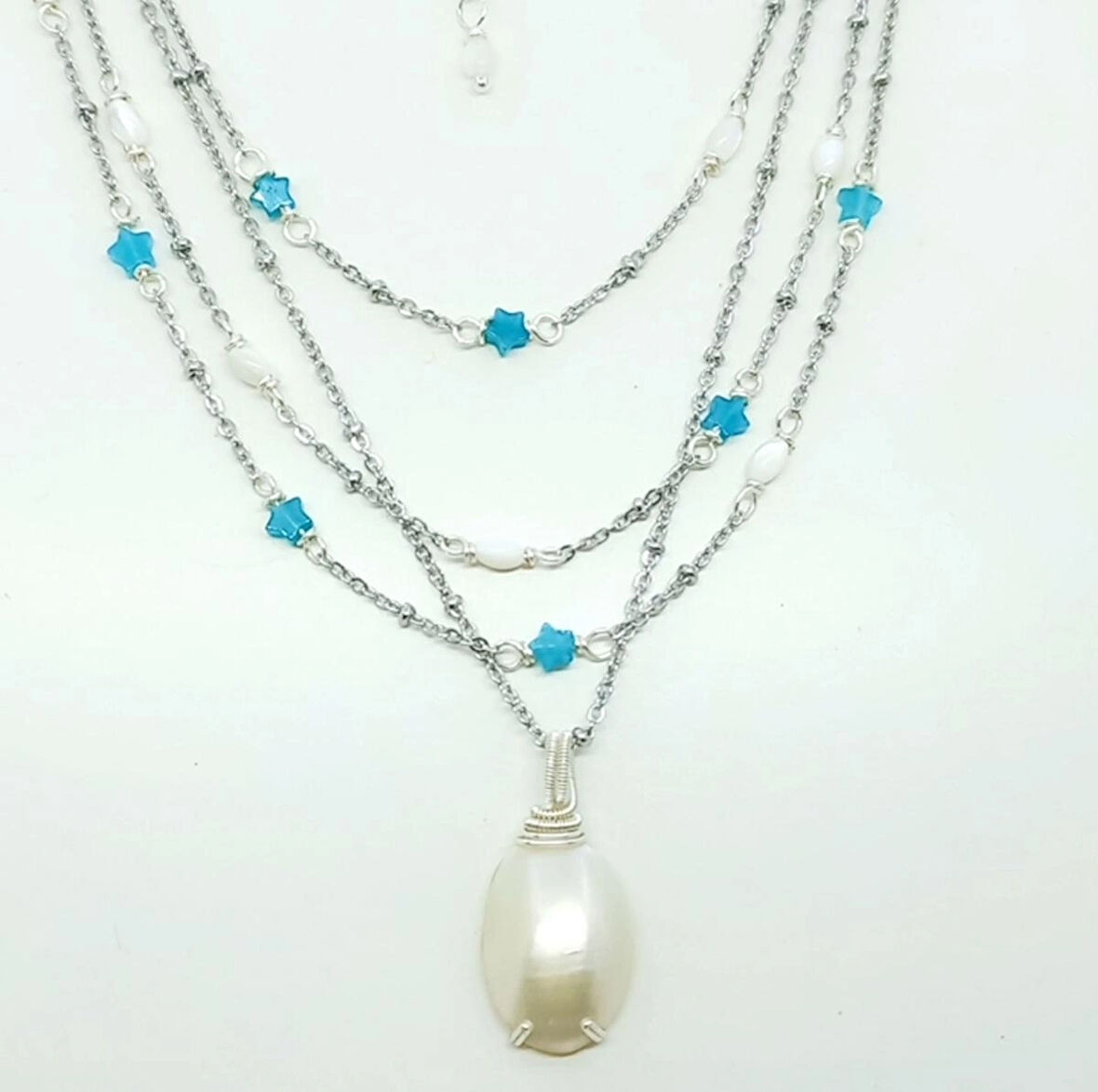 2355 Sedef Apatit üç ve tek sıralı ikili el yapımı kolye