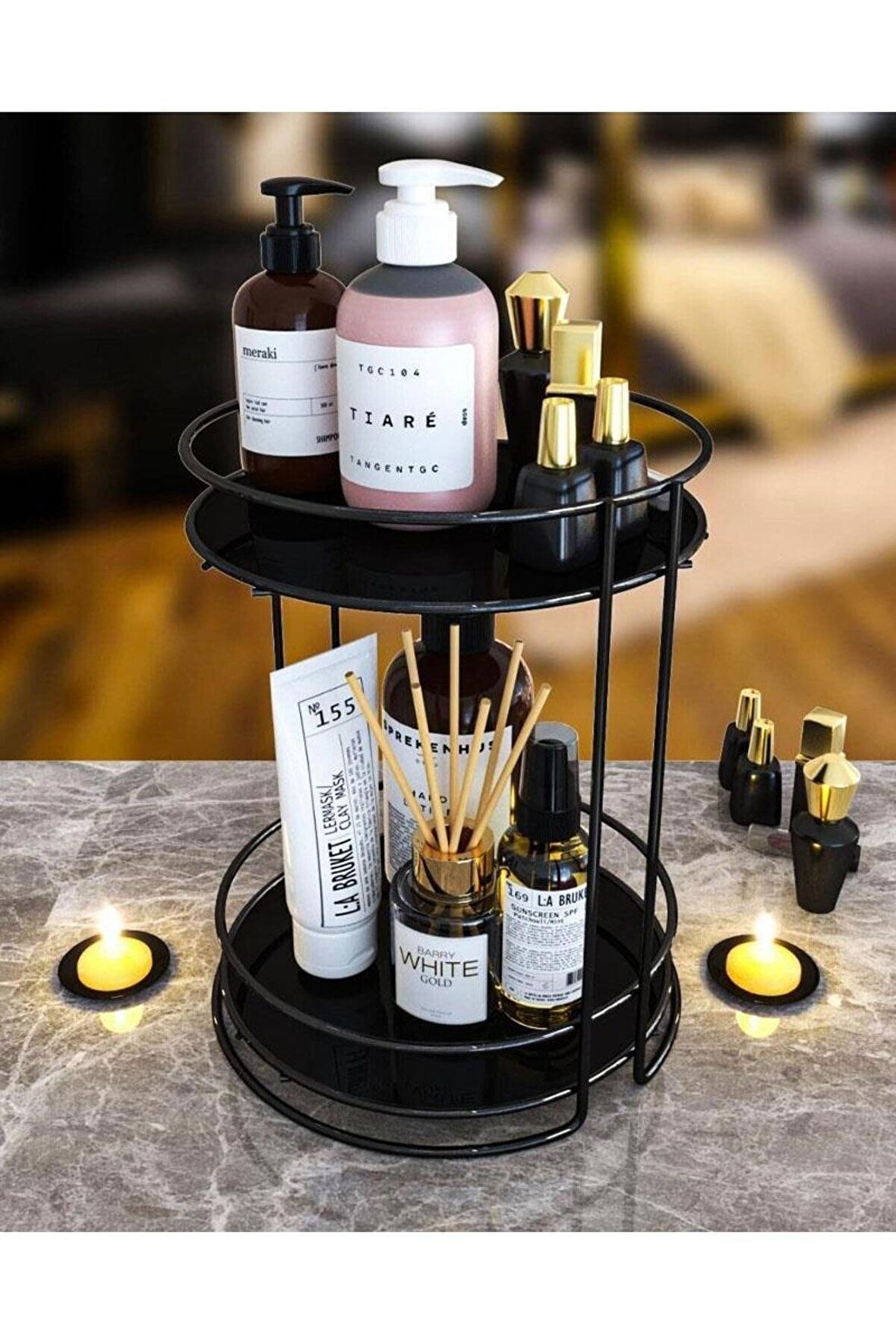 Banyo Kozmetik Takı Düzenleyici Çok Amaçlı Organizer 2 Katlı Servis Sunum Tepsisi İkramlık
