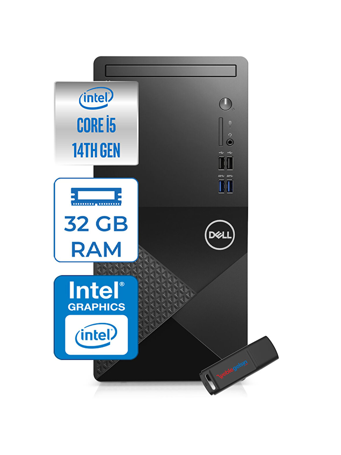 Dell Vostro 3020MT Intel Core I5 14400 32GB 512GB SSD Freedos Masaüstü Bilgisayar ZTN2042VDT3020MTF117+ZETTAUSBBELLEK