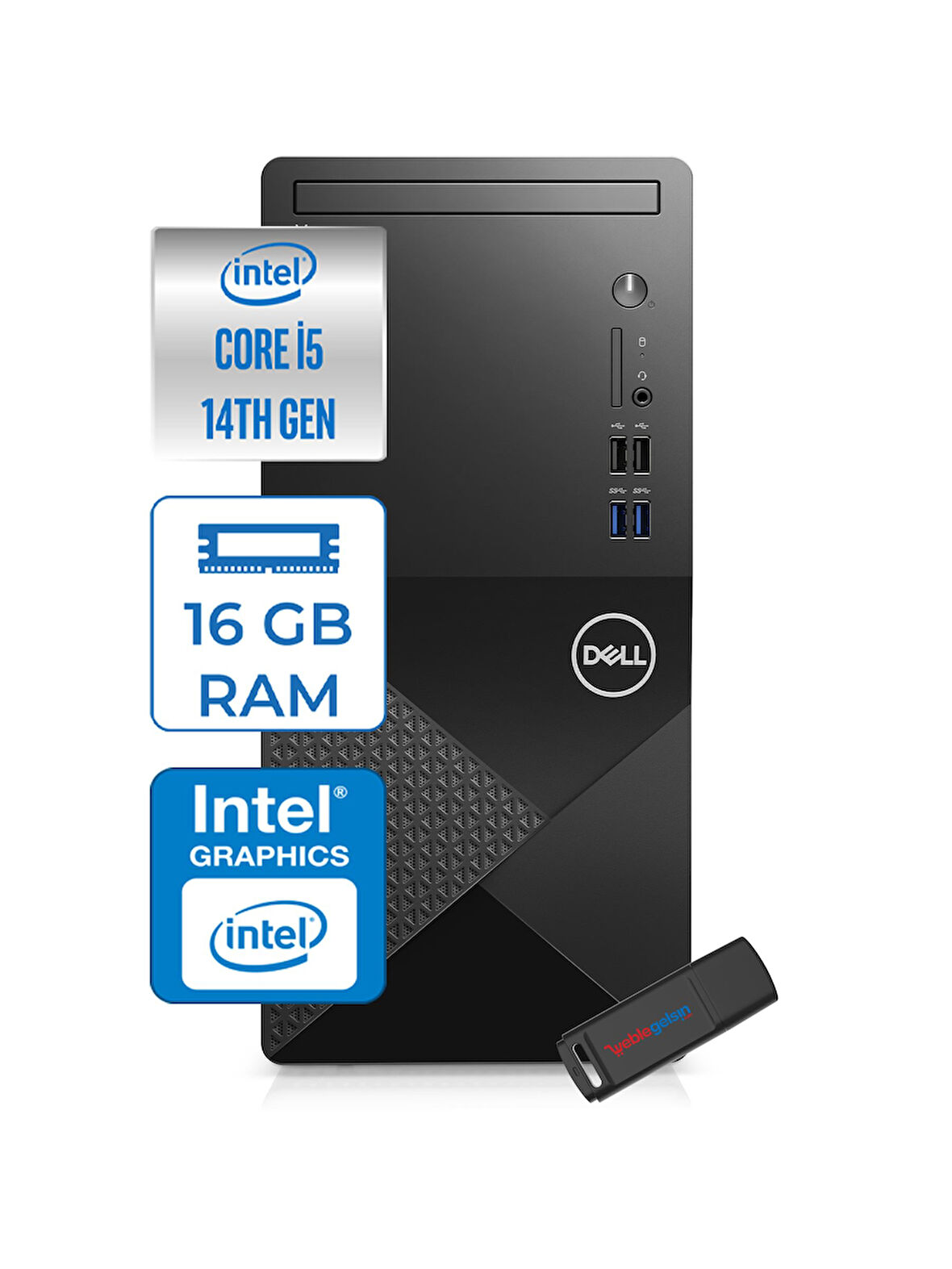 Dell Vostro 3020MT Intel Core I5 14400 16GB 256GB SSD Windows 11 Home Masaüstü Bilgisayar ZTN2042VDT3020MTH106+ZETTAUSBBELLEK