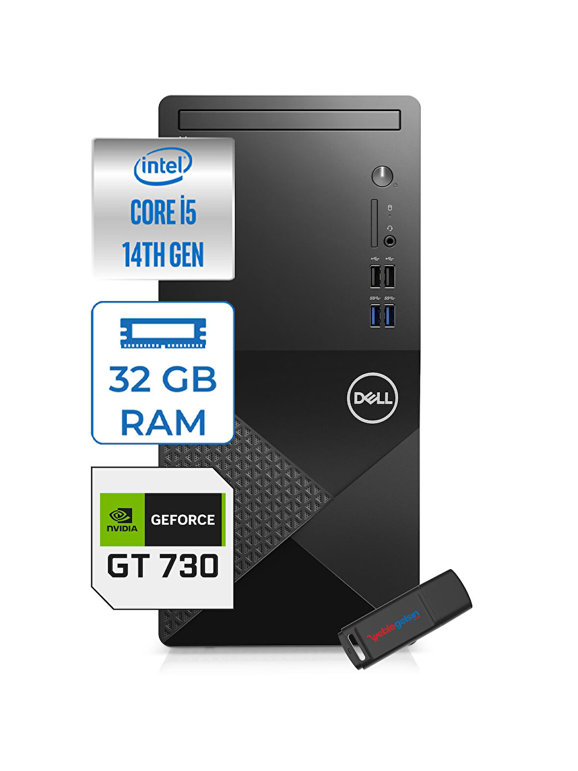 Dell Vostro 3020MT Intel Core I5 14400 32GB 1tb SSD 4GB/GT730 Freedos Masaüstü Bilgisayar ZTN2042VDT3020MTGF118+ZETTAUSBBELLEK