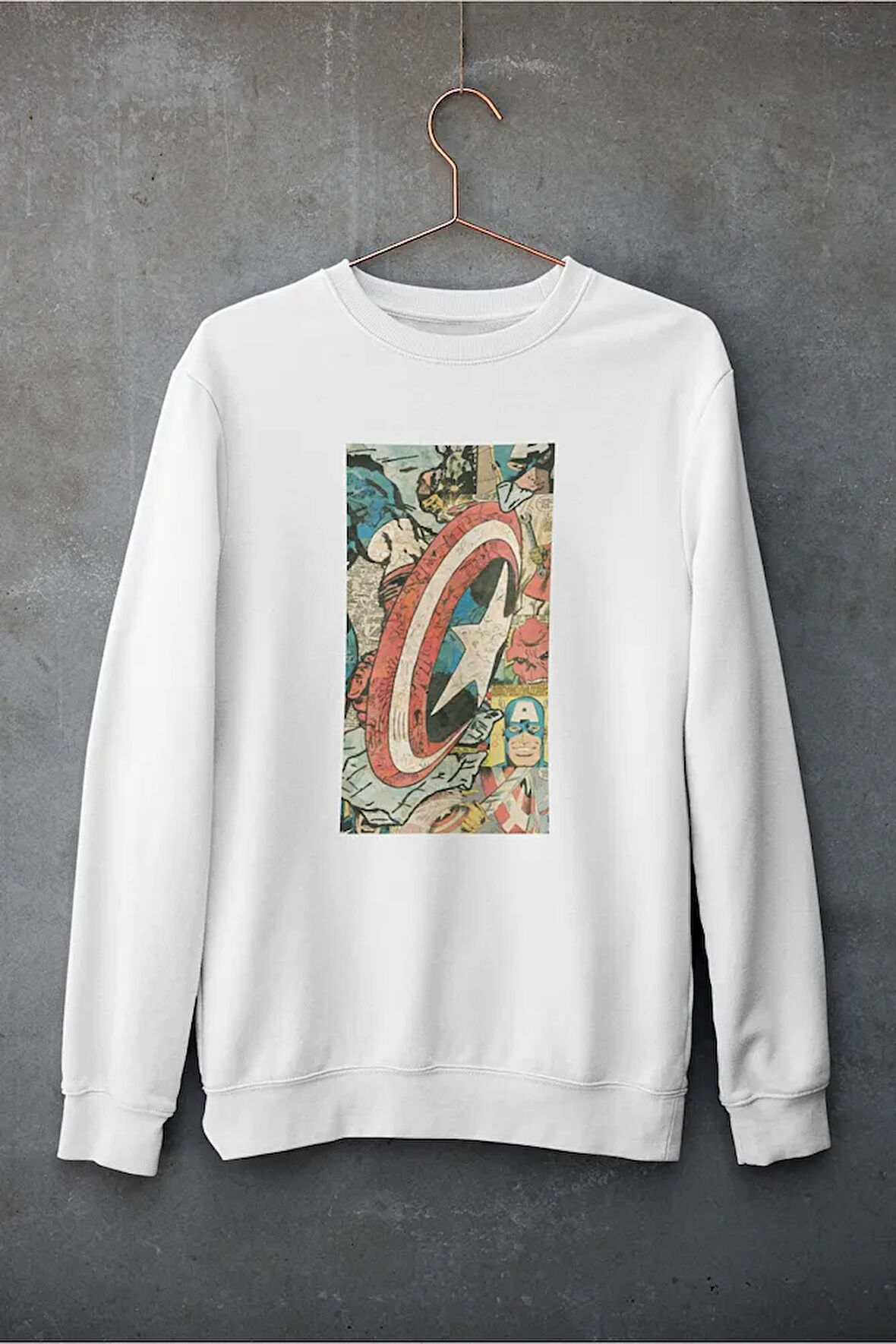 Çizim Kaptan Amerika Baskılı Unisex Oversize Marvel Sweatshirt