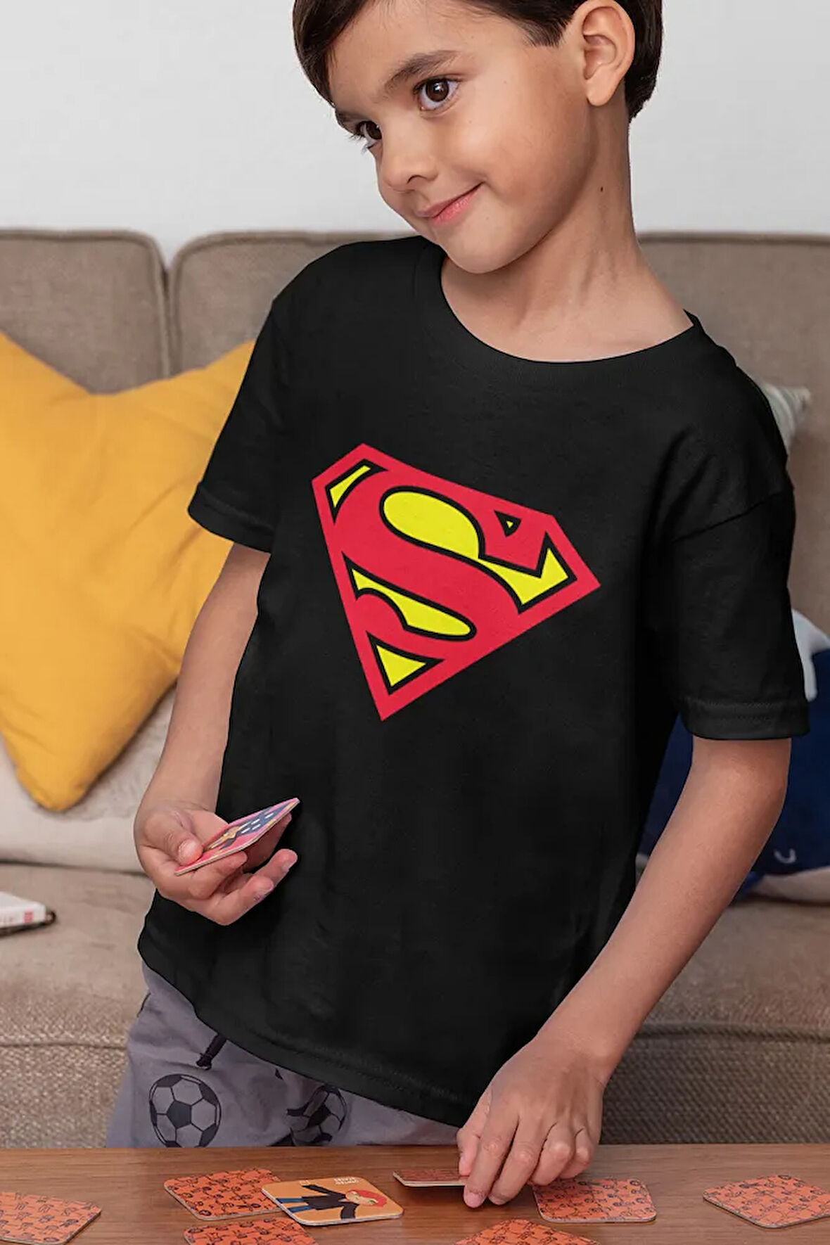 Süperman Logo Baskılı Unisex Film Kahramanı Çocuk Tişört (1-12 YAŞ)