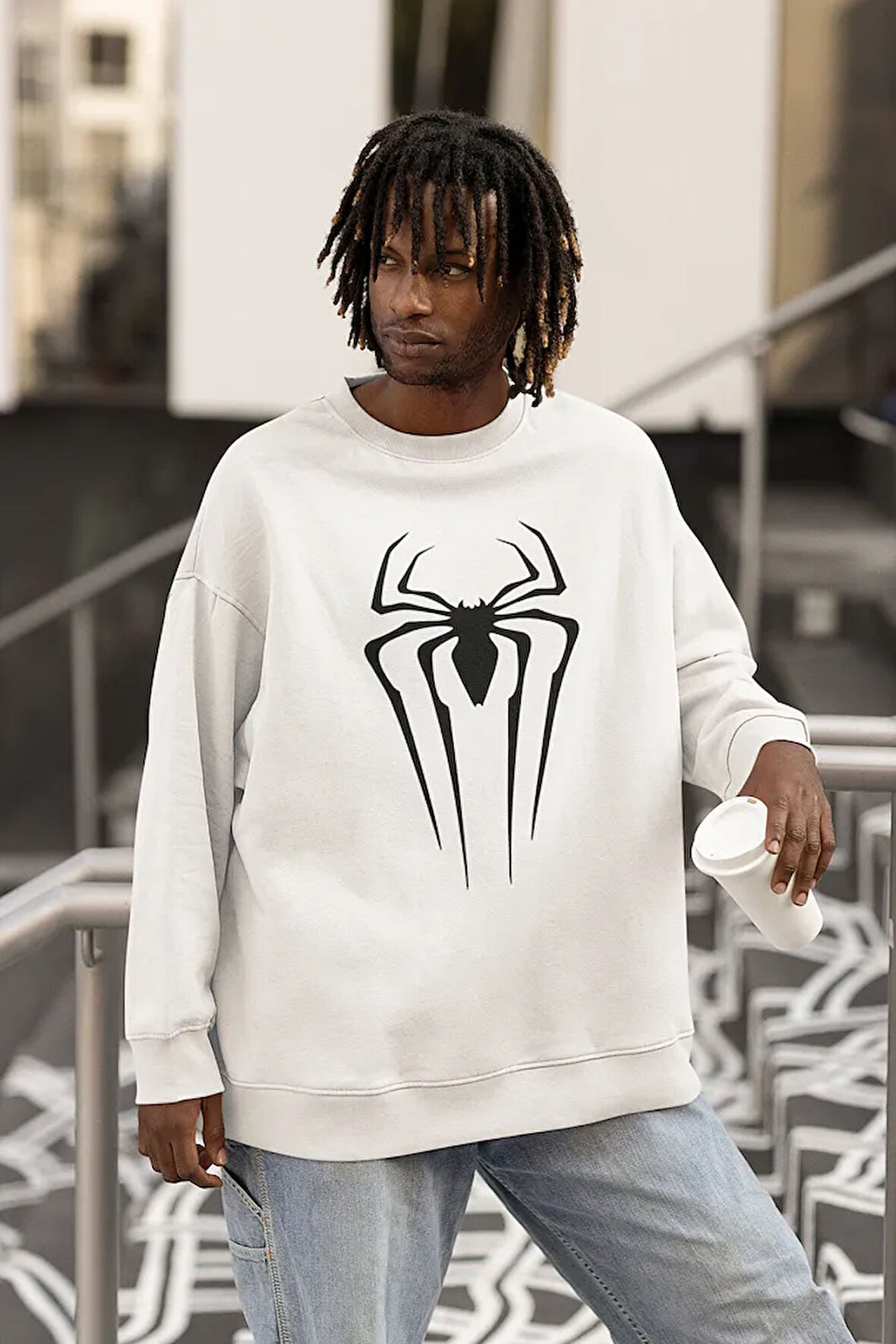 Spider-Man Logo Baskılı Unisex Oversize Örümcek Adam Sweatshirt