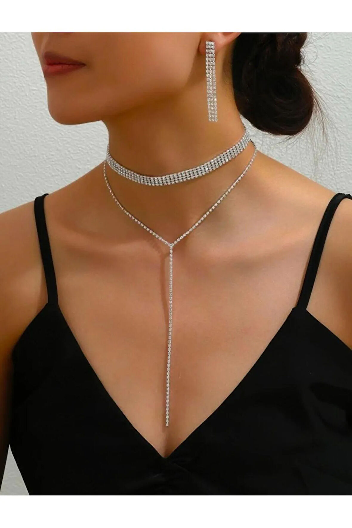 Gümüş Kaplama Stil Kolye Küpe Ve Bileklik Seti 2'lü Set Davet Düğün Nişan Abiye