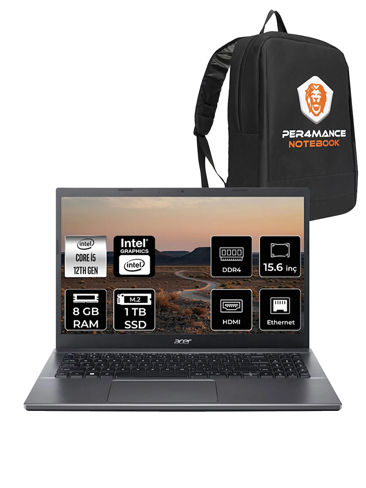Acer Extensa 15 EX215-55 i5-1235U 8GB RAM 1TB SSD 15.6'' FHD FDOS Dizüstü Bilgisayar & PER4 ÇANTA