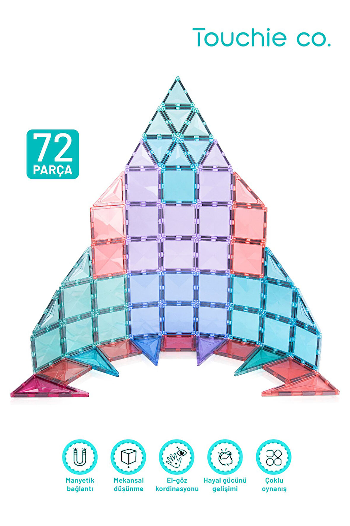 Touchie Co. Mıknatıslı manyetik 72 parça yapı blokları seti