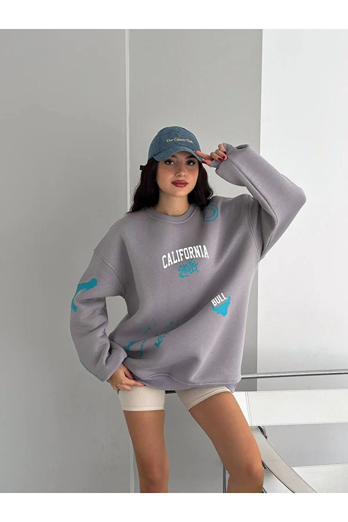 UNISEX CALIFORNIA BASKILI OVERSİZE SWEATSHİRT