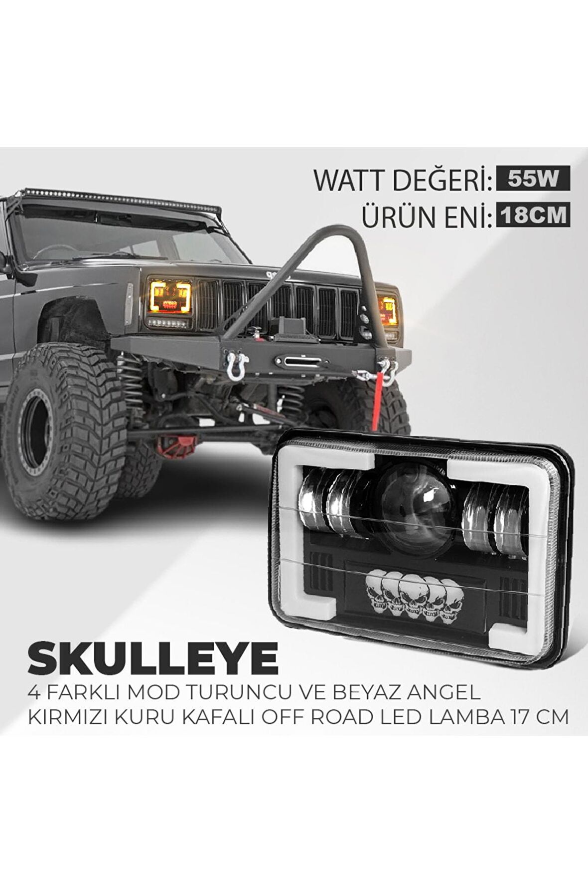 Skulleye Angel Off Road Led Lamba 17 CM Jeep Wrangler & Cherokee & Ln106 Uyumlu Far