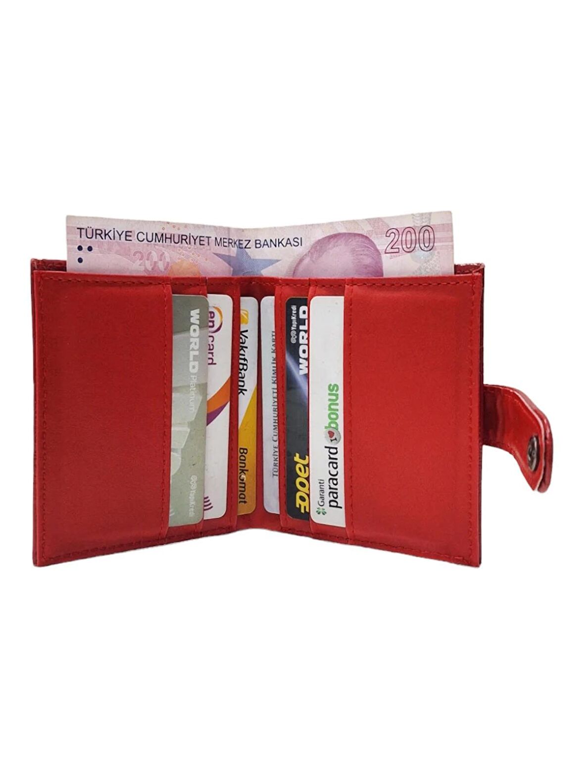 Kadın Kırmızı Rugan Çoklu Kart ve Kağıt Para Bölmeli Şık Cüzdan