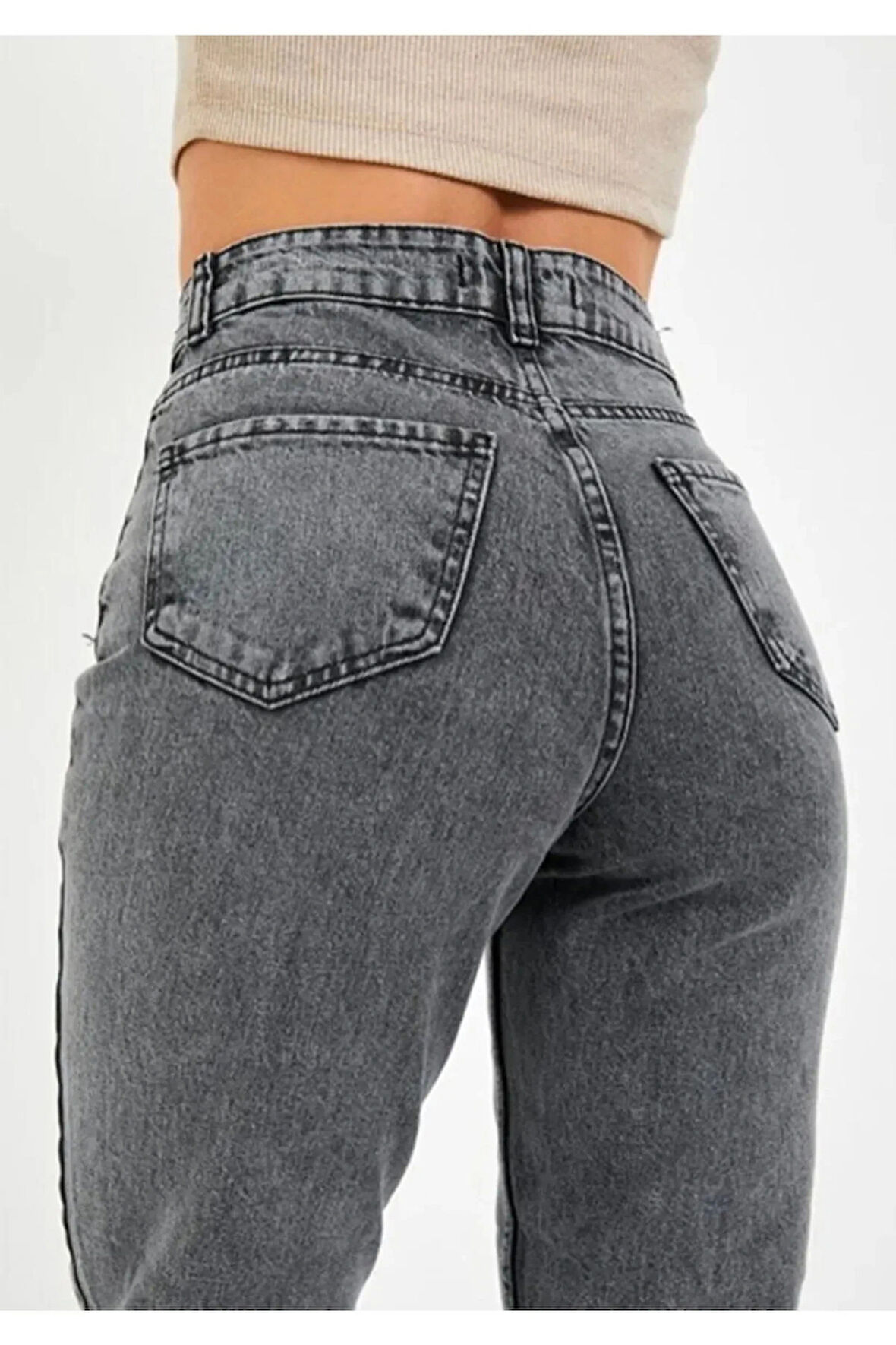 FÜME SOLMAZ MOM JEAN KADIN BOYFRİEND YÜKSEK BEL POWER LİKRA KOT PANTOLON