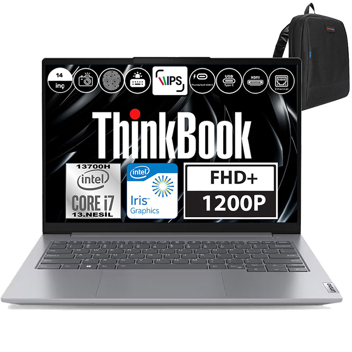 Lenovo Thinkbook 14 GEN6 İntel Core i7 13700H 16GB DDR5 512GB SSD Iris® Xe Graphics Windows 11 Home 14" WUXGA 300Nit Taşınabilir Bilgisayar 21KG004NTRH01 + Weblegelsin Çanta