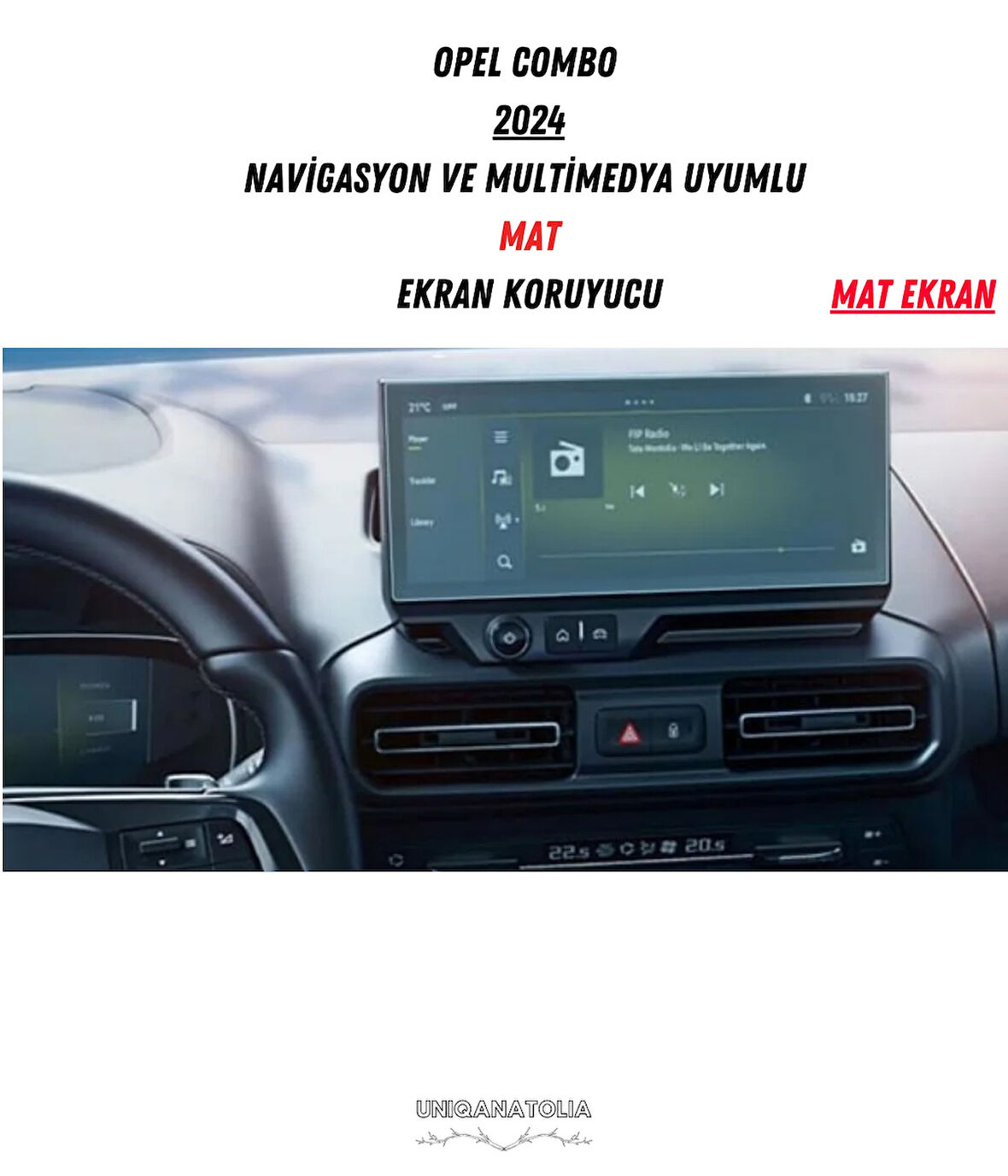 Opel Combo 2024 Navigasyon ve Multimedya Uyumlu Mat Ekran Koruyucu