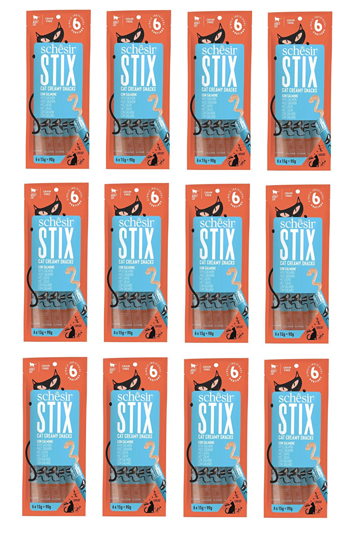 Schesir Stix Somonlu Krema Kedi Sıvı Ödülü 6 X 15 Gr. 12 Li Paket