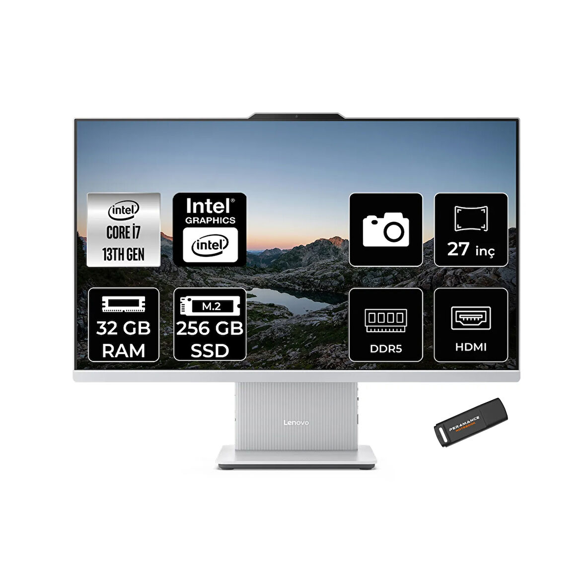 Lenovo IdeaCentre 24IRH9 i7 13620H 32GB DDR5 256GB SSD 27" FHD IPS FDOS Beyaz All in One PC & PER4