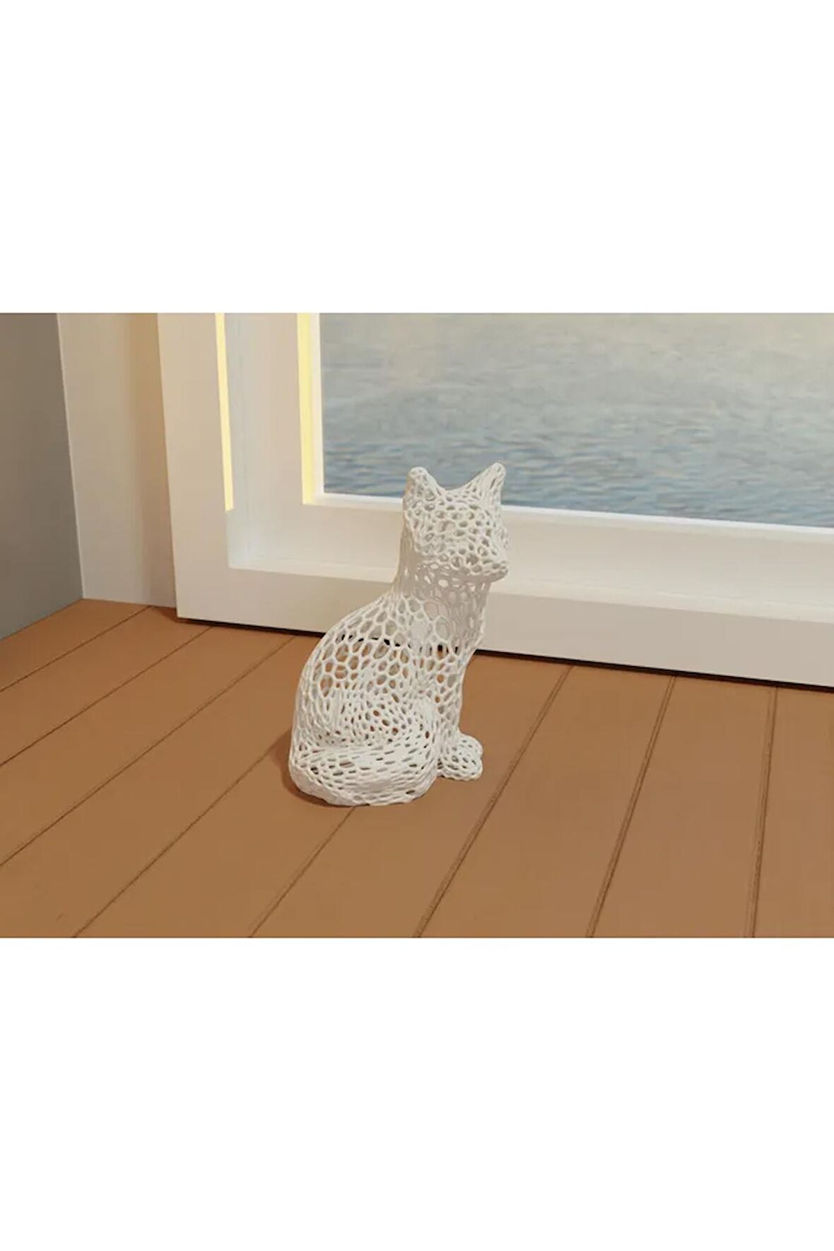 Modern Hayvanlar Biblo Masa Üstü Delikli Görünümlü Beyaz Plastik 2 Kedi2 Renk Tek Ebat Beden