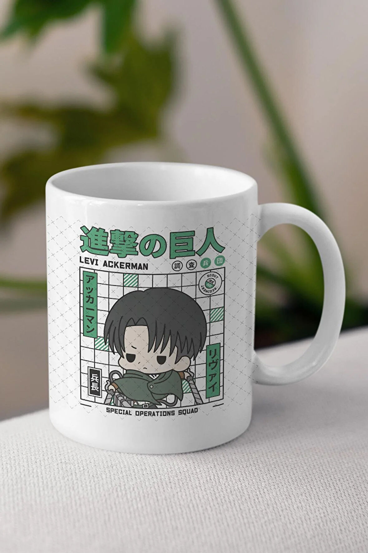Attack On Titan Levi Ackerman Anime Temalı Beyaz Kupa Bardak Sevgiliye Arkadaşa Hediye