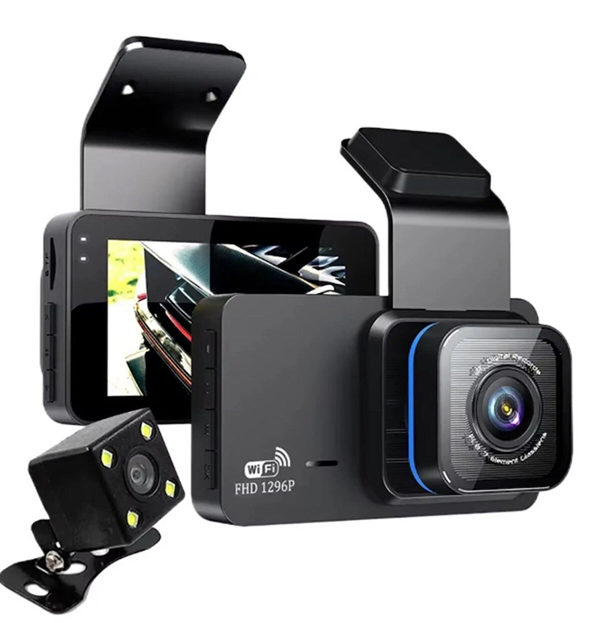 Y11 Pro 1296p Süper HD 3inç Araç içi Kamera -Ön-Arka Görüş Çift Kamera - Türkçe Menü