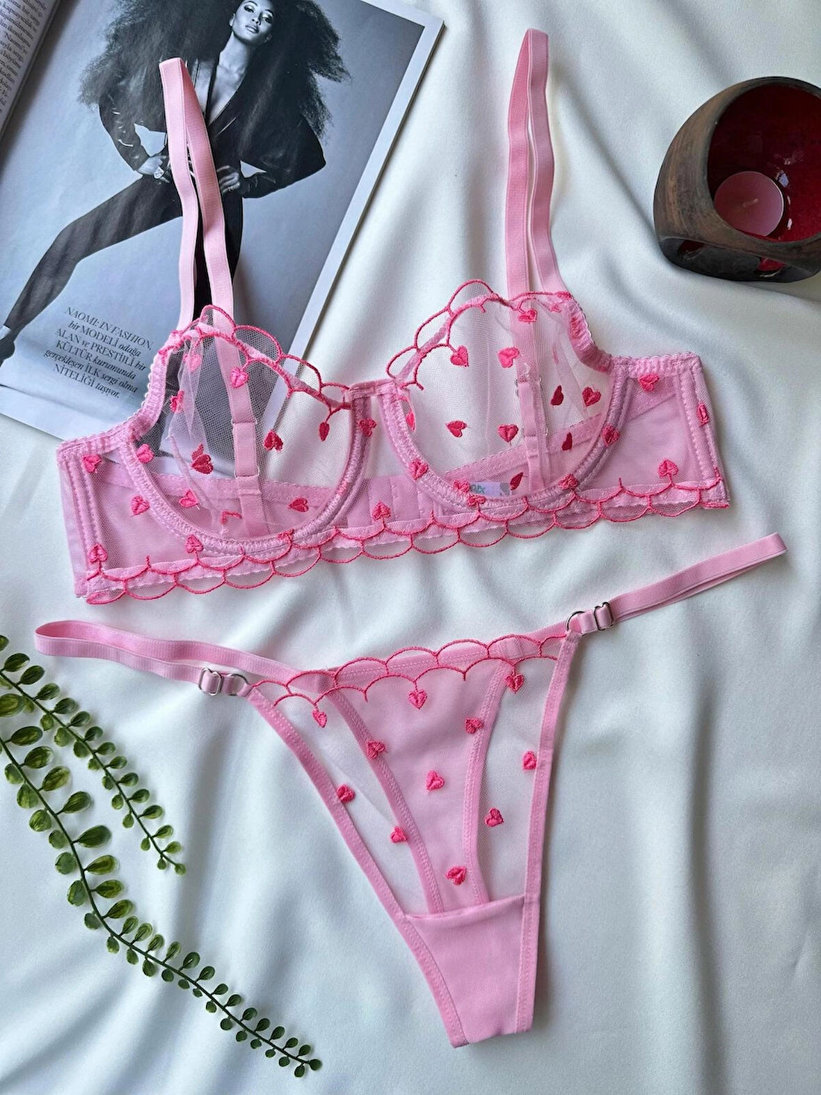 Kalp Desenli Sütyen Takımı Bralet Set