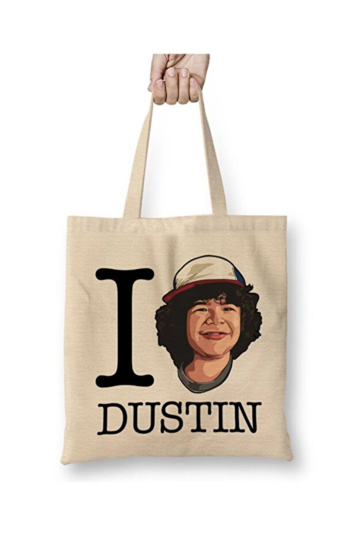 Stranger Things I Love Dustin Bez Çanta Uzun Saplı Alışveriş Çantası Plaj Çantası