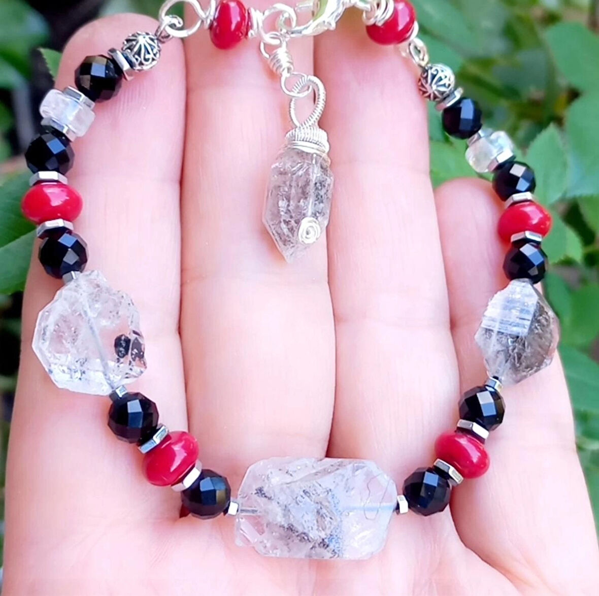 2379 Herkimer ham elmas Mercan Akik Hematit el yapımı bileklik