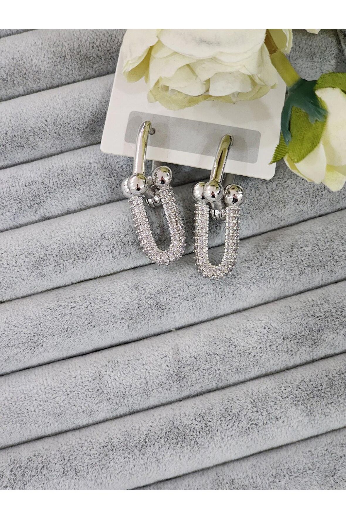 Gümüş Silver Taşlı Tiffany Model Sallantılı Küpe
