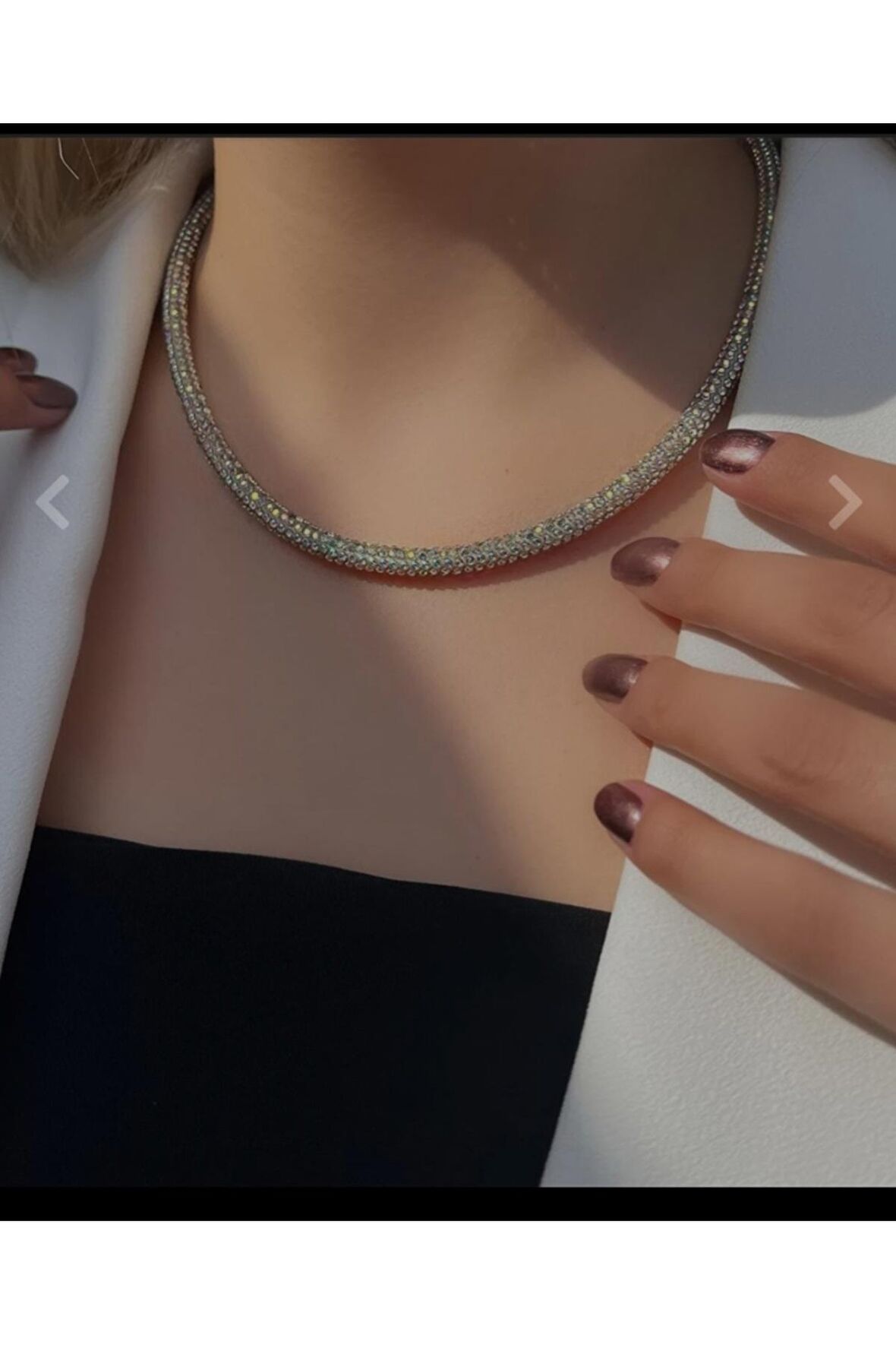 Gri Hologramlı Taşlı kolye