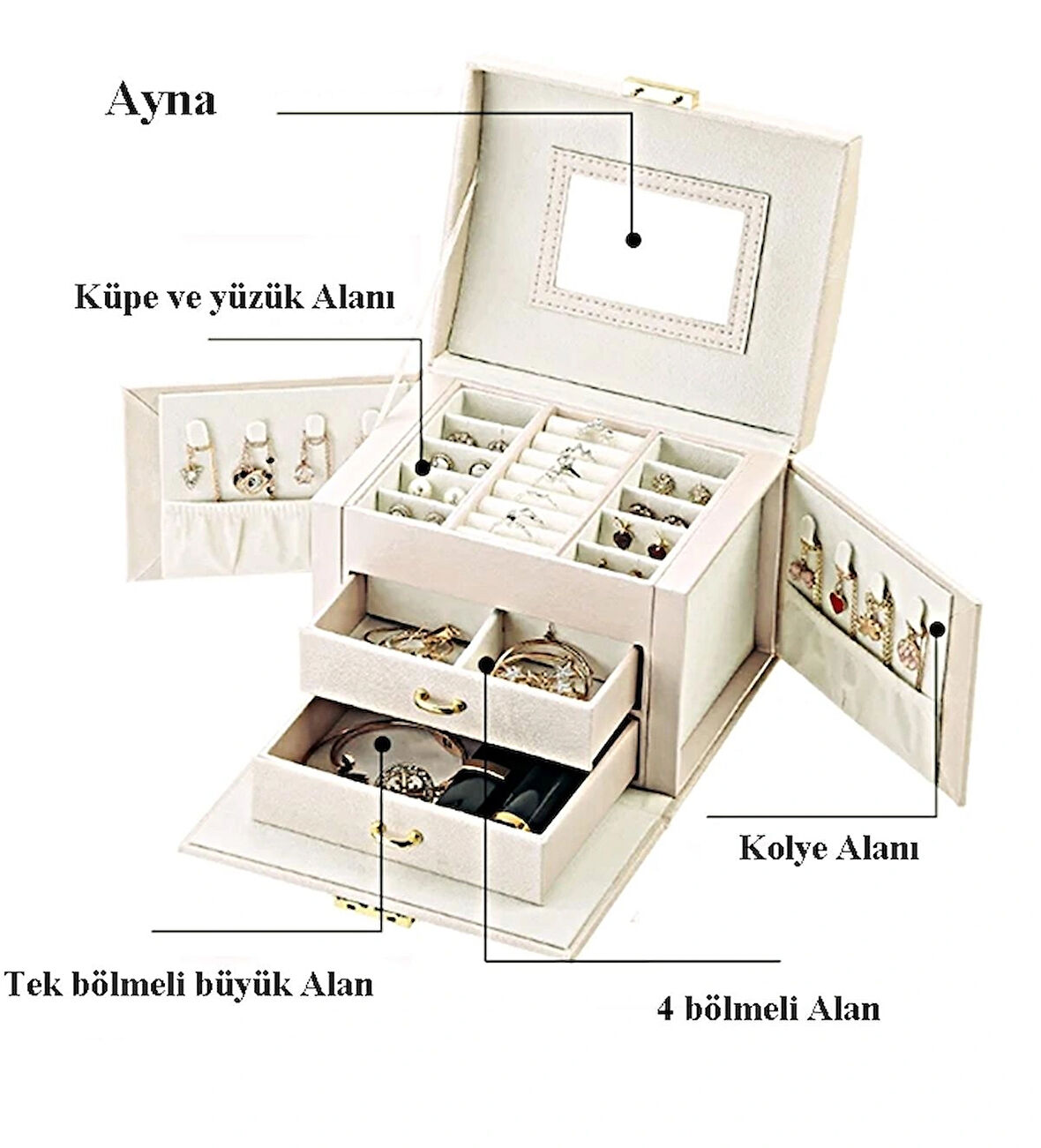 Premium Anahtarlı Kilitlenebilir Mücevher Takı Kutusu Yüzük - Altın - Bilezik - Küpe - Kolye - Mücevher Kutusu