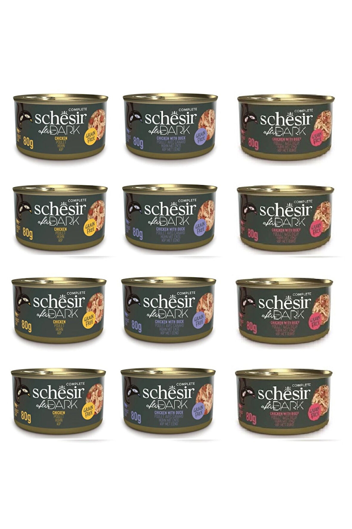 Schesir After Dark Parça Etli 3 Çeşit Karma Kedi Konserve 80 Gr. X 12 Adet