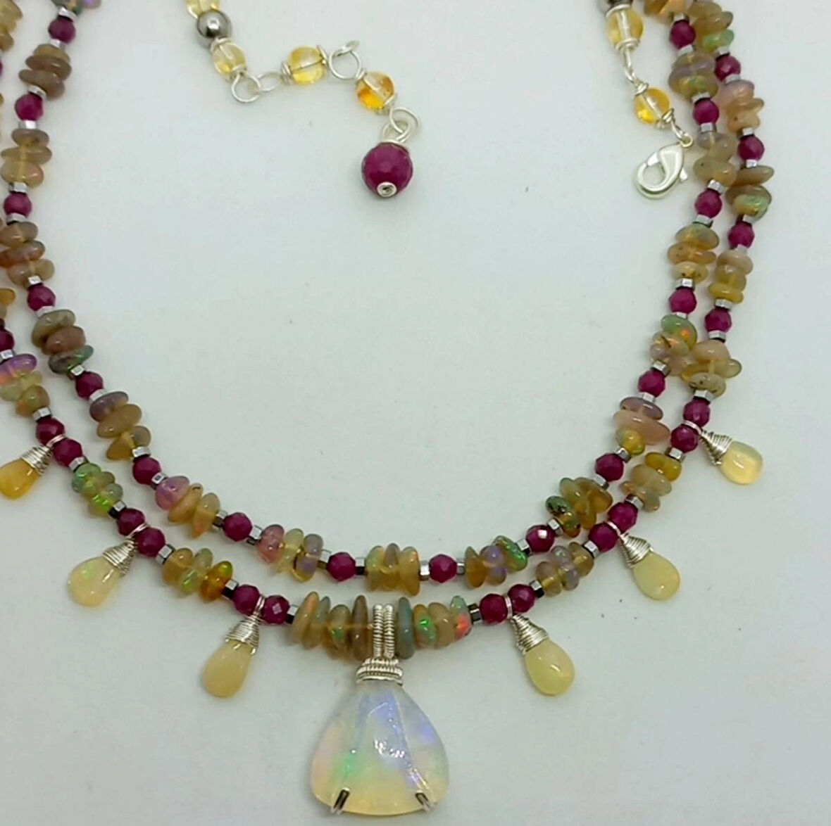 2383 Opal Yakut çift sıralı el yapımı kolye