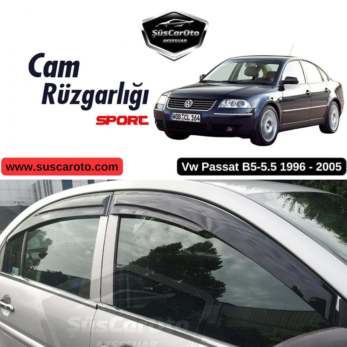 Vw Passat B5 - B5.5 1996-2005 Uyumlu Mugen Cam Rüzgarlığı Seti Piano Black 4'lü İthal