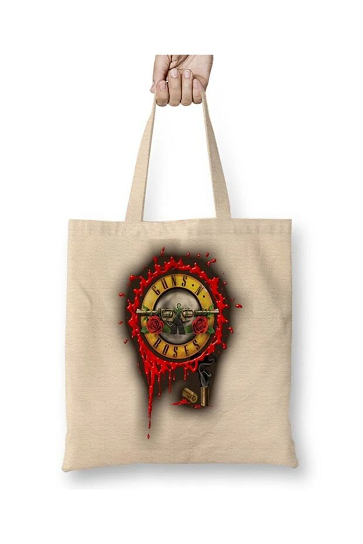 Guns N Roses Bez Çanta Uzun Saplı Alışveriş Çantası Plaj Çantası