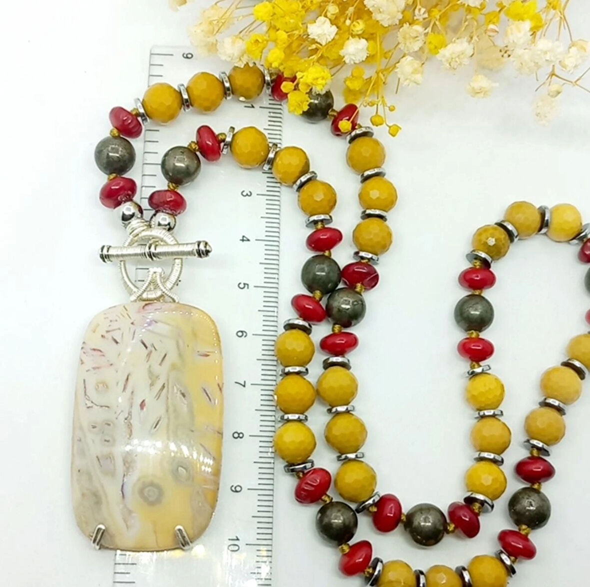 2384 Okyanus Jasper Mokait Jasper Pirit Mercan el yapımı düğümlü kolye