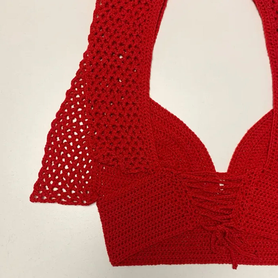 Uretti - ASLI 5776 - El Yapımı Kırmızı Crop Top