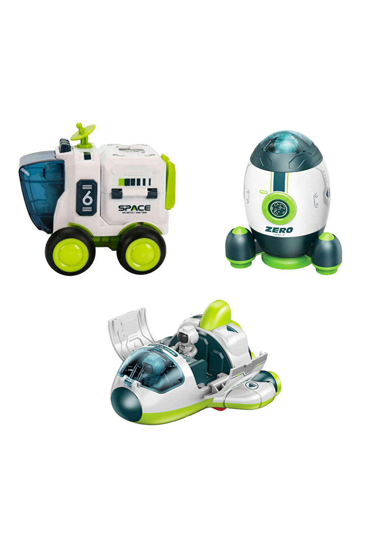 Uzay Seti Astronotlu Uzay Arabası Uzay Roketi Uzay Mekiği 3 lü Uzay İstasyonu Oyuncak Seti 11 Cm