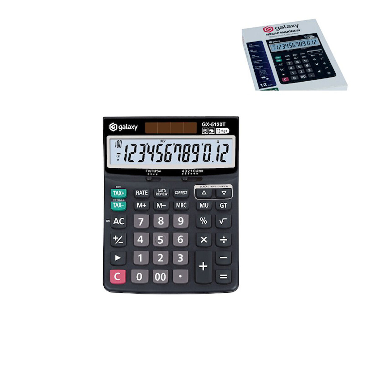 12 Haneli Pilli/Güneş Enerjili Hesap Makinesi GX-5120T