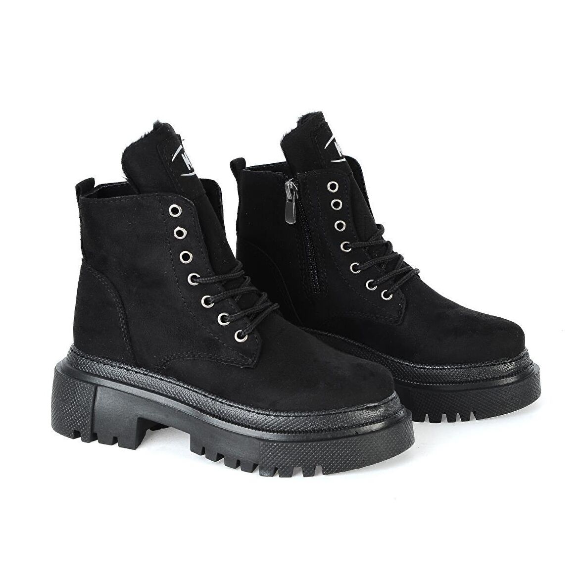 MP 222-3471Ft Siyah Nubuk Fermuarlı Kız Çocuk Düz Bot