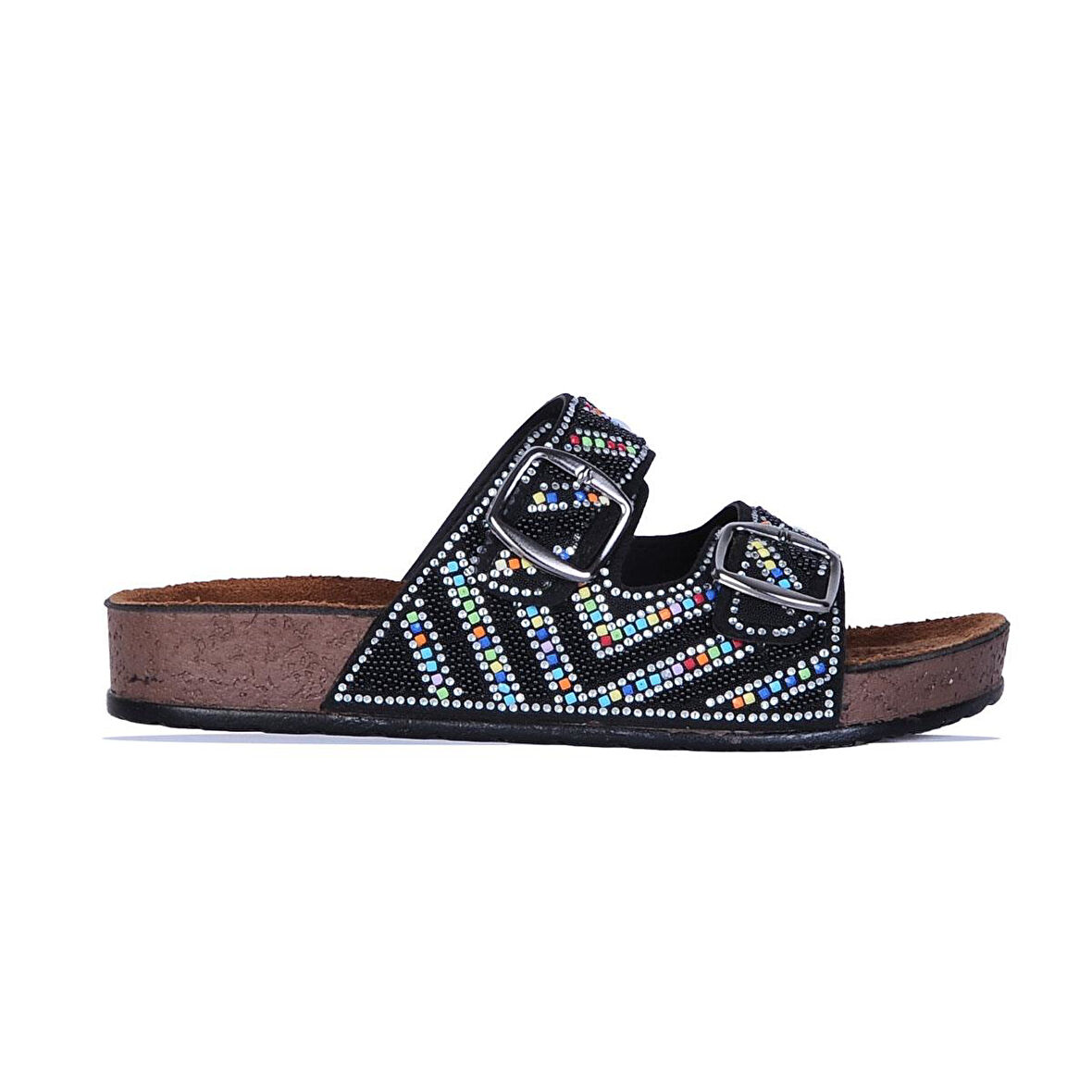 Ayakcenter B-4312 Daye Siyah Taşlı Kadın Düz Terlik