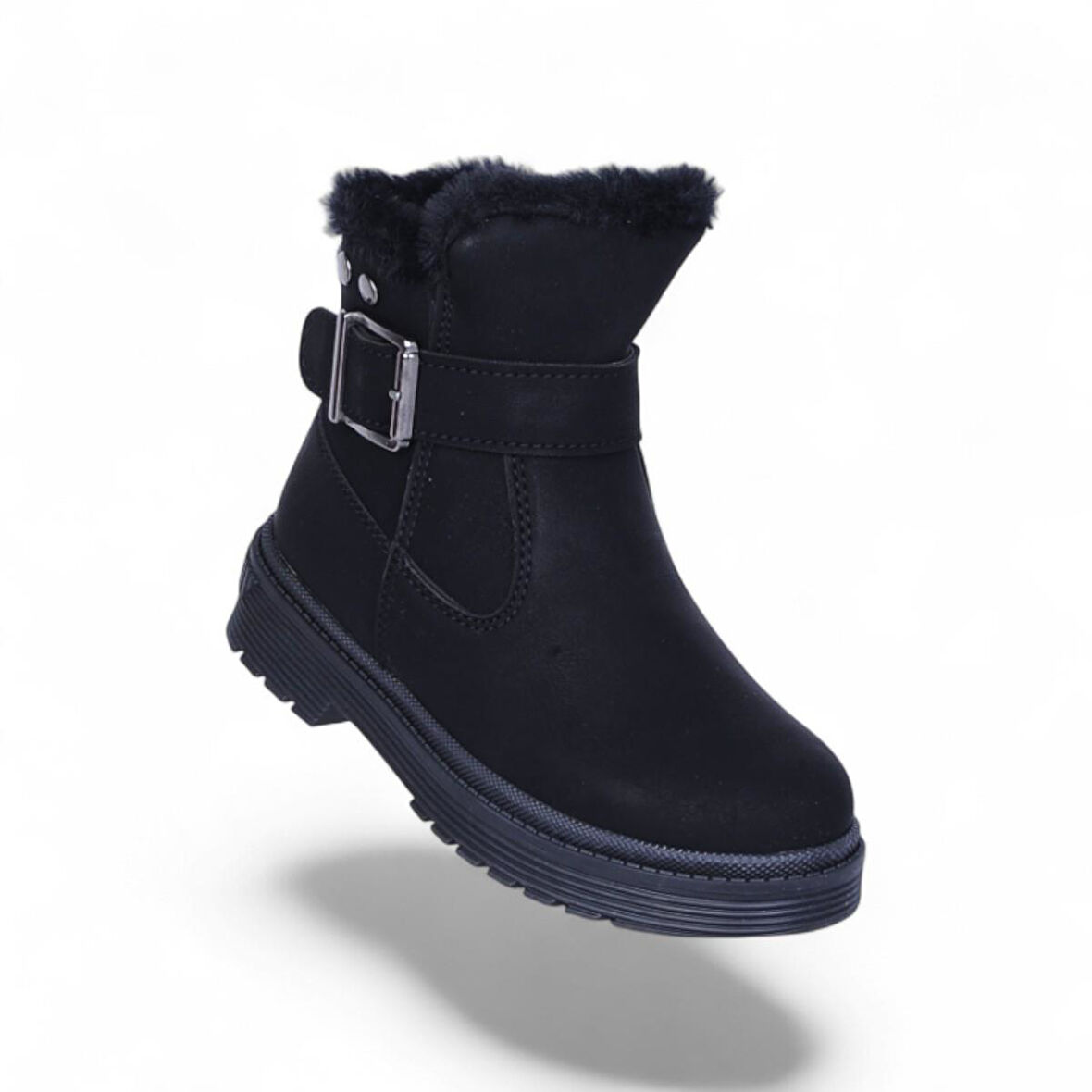 Skuaıter 24064 Plct Nubuk Siyah Kız Çocuk Düz Bot