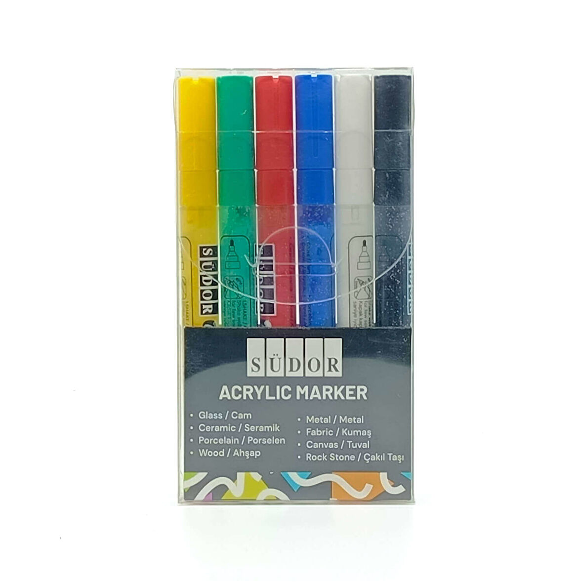 Mona Lisa 6'lı Ana Renkler Akrilik Marker Seti (Cam, Seramik, Porselen, Ahşap, Metal, Kumaş, Tuval ve Taş Üzerinde Kullanılabilir.)