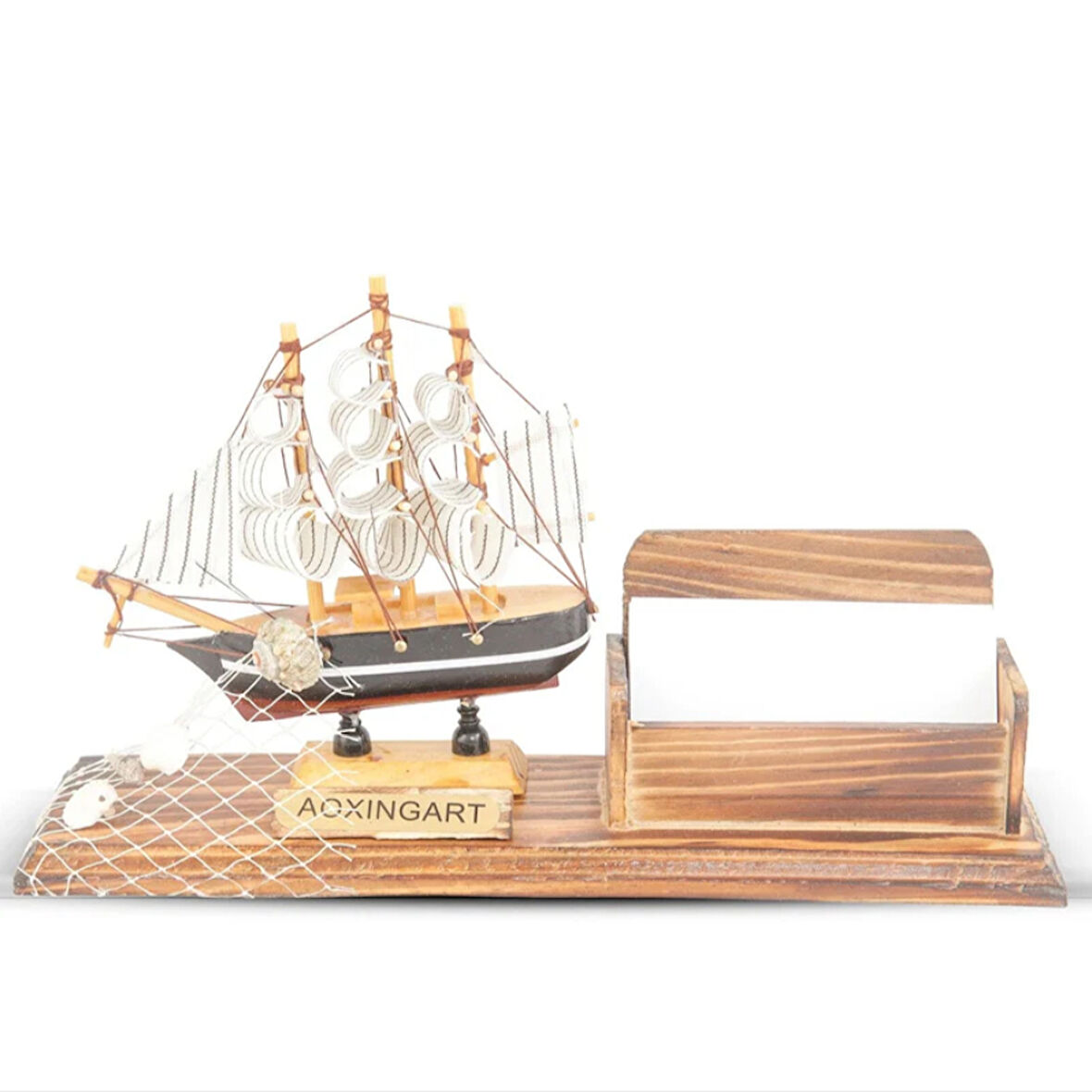 El Yapımı Ahşap Yelkenli Kartvizitlik / Kartlık 25CM