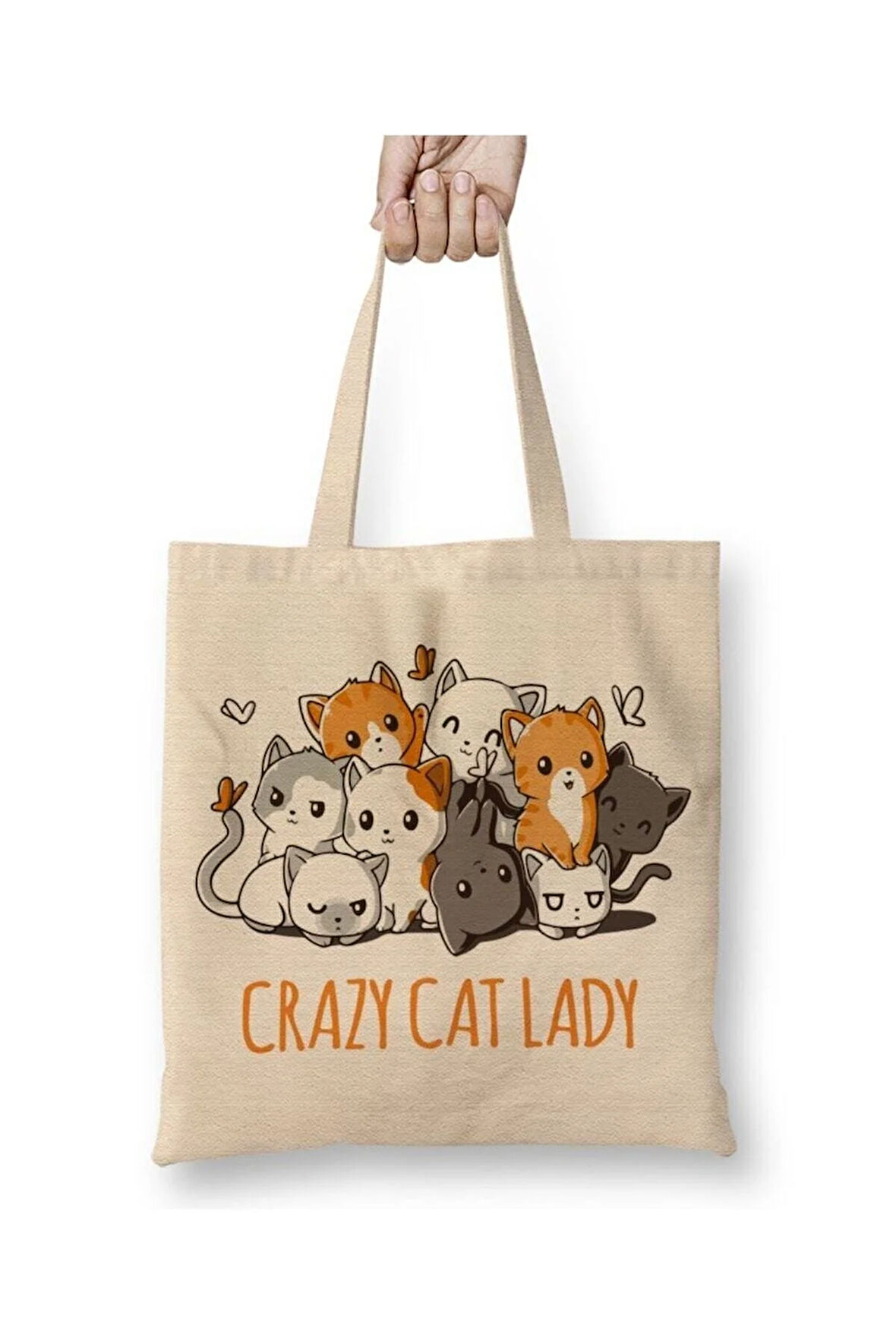 Crazy Cat Lady Kedi Beyaz Bez Çanta Uzun Saplı Alışveriş Çantası Plaj Çantası